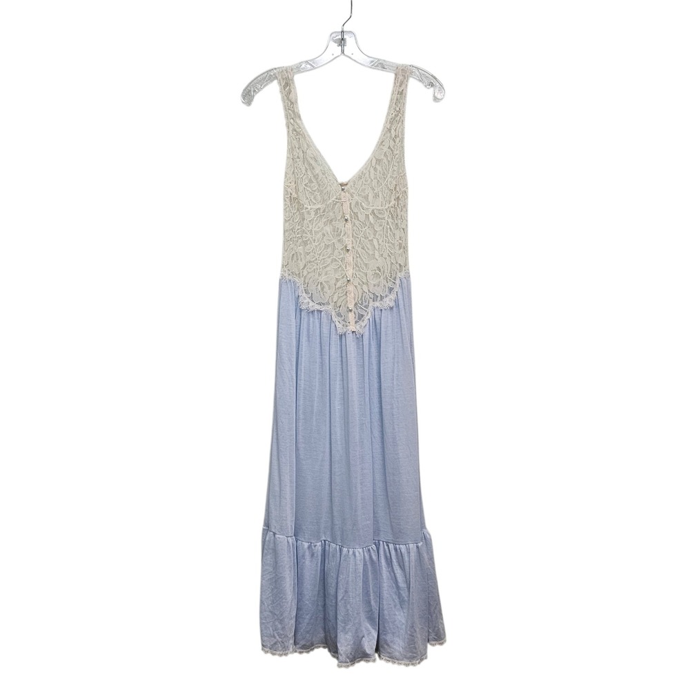 Vintage Nightgown M Powder Blue Cream Sheer Lace Romantic Coquette Layered Indie